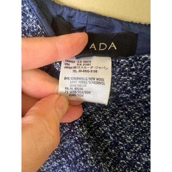 Escada Blue White Tweed Knee Length Wool Silk Pencil Skirt Womens Size US14 - Picture 4 of 10